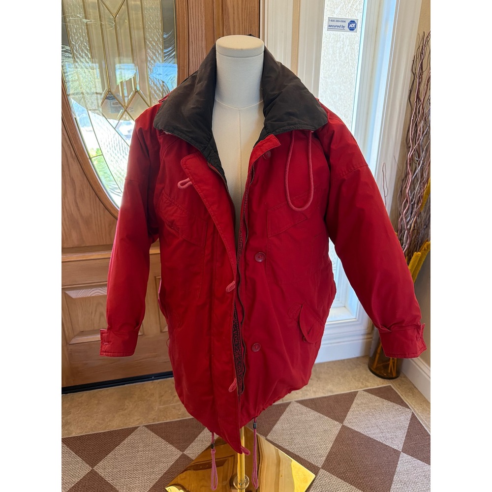 London Fog Vintage Red Down Parka Jacket Women XS Puffer Coat Heavy Winter